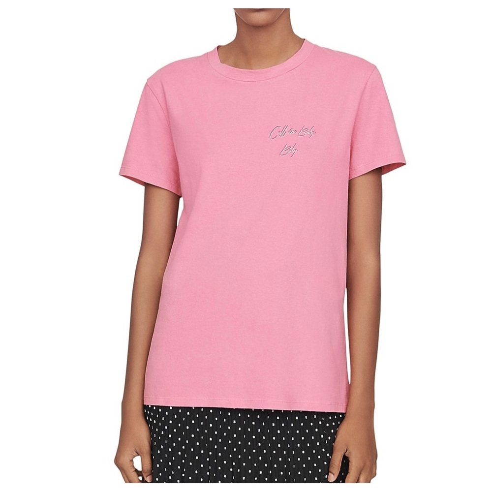 MAJE Taby Embroidered Call Me Baby, Baby Tee in Pink